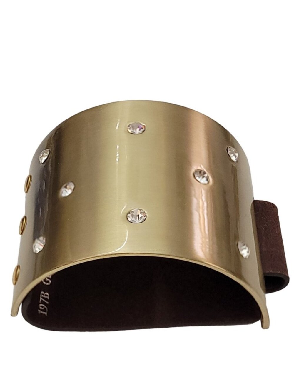 Brass, Clear Rhinestone Leather Snap Cuff Bracelet K861